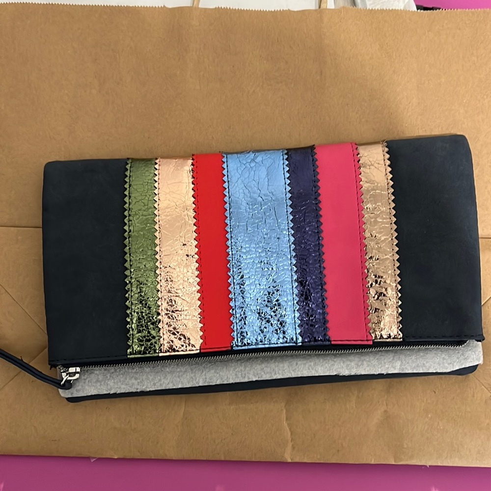 Stella & Dot Navy/Multicolor Metallic Clutch New